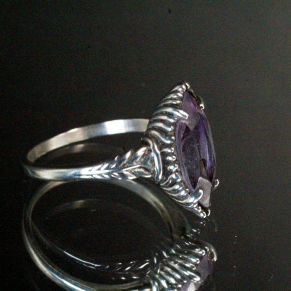 Kabana Southwestern Signed Sterling Silver Amethyst Marquise Cut Ring - Picture 5 of 9